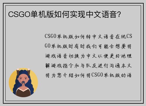 CSGO单机版如何实现中文语音？