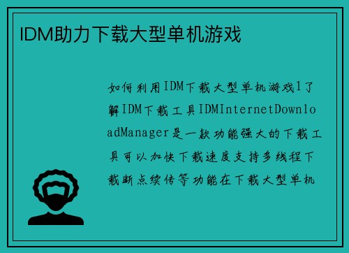 IDM助力下载大型单机游戏