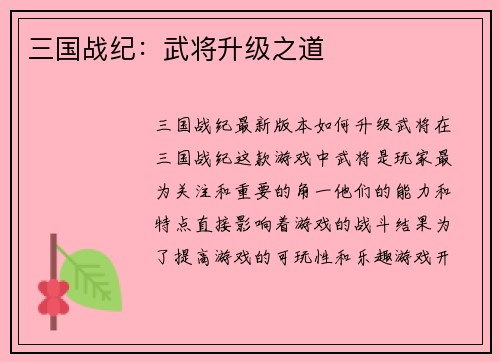 三国战纪：武将升级之道
